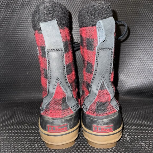 L.L. Bean Red Black Buffalo Plaid Lace Up Mid Calf Duck Winter Boots Mens Size 9 - Picture 3 of 8